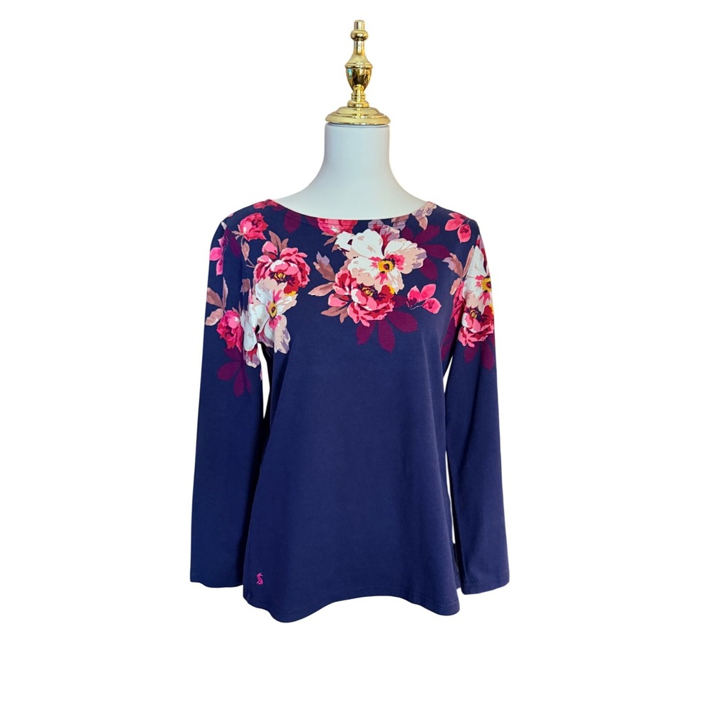 Joules Harbour Navy‎ Blue Floral Print Boat Neck Long Sleeve Top US 10